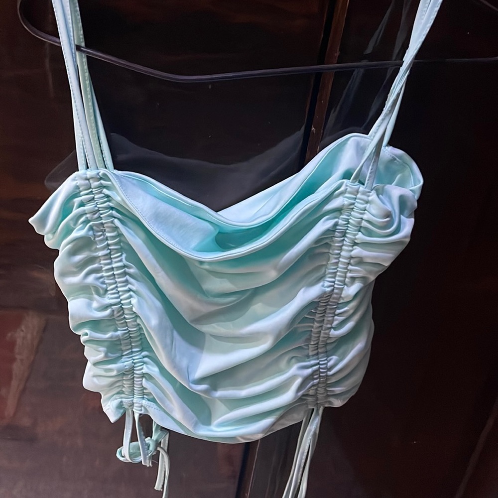 Sky blue ruched top